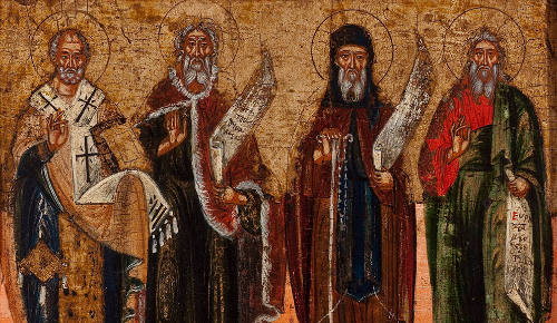 Malcove Collection: Deesis and Four Saints, 17th century, tempera, gold leaf, 40 x 31.4 x 2.9 c…