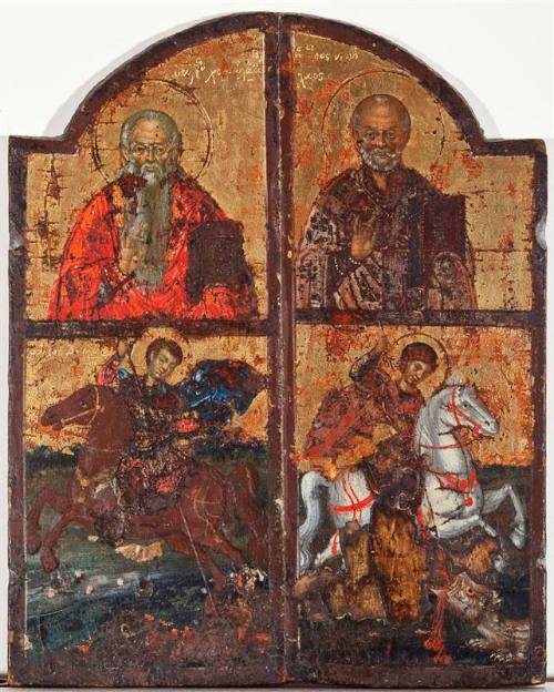 Quadripartite Panel with Saints Charalambos, Nicholas, Demetrios, and George