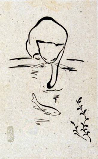 untitled (cat reaching toward a fish in a pond)