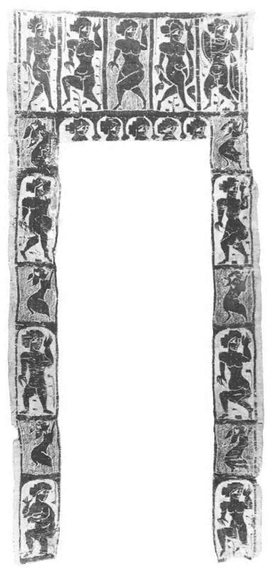 Monochrome tapestry decoration from a linen tunic, with Dionysiac motifs