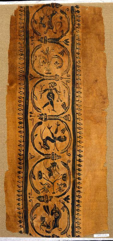 Monochrome tapestry band with an inhabited scroll