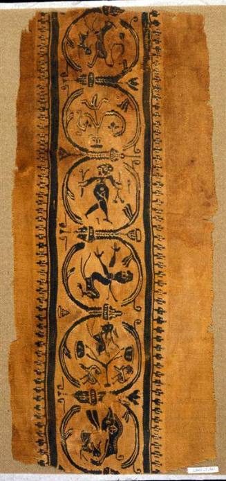 Monochrome tapestry band with an inhabited scroll