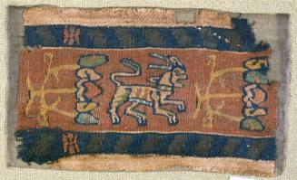 Polychrome tapestry band with stylized animal between plants
