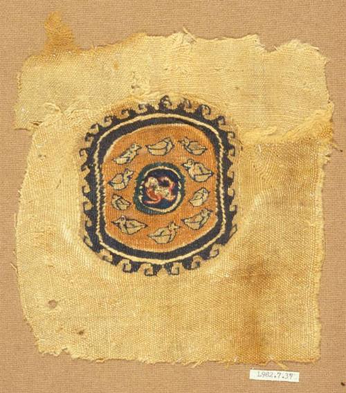 Polychrome tapestry roundel with ducks