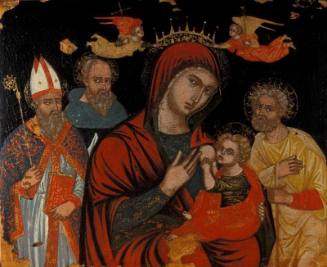 Panel of Virgin and Christ Child with saints and angels
