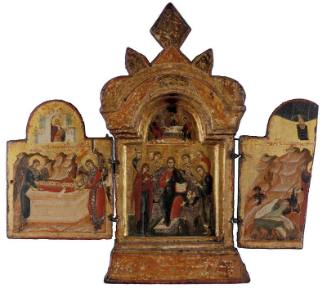 Icon triptych with scenes of Moses and St. Catherine