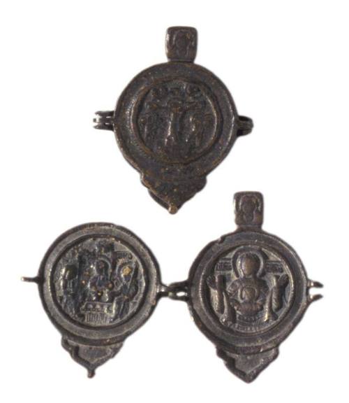 Diptych with Crucifixion, Old Testament Trinity, and Virgin Orans