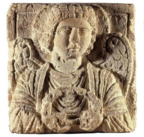 Architectural relief fragment angel holding a wreath