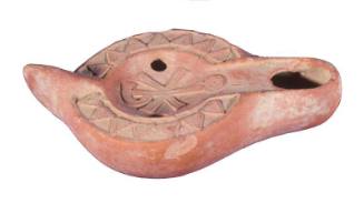 Lamp with chi-rho monogram on disk