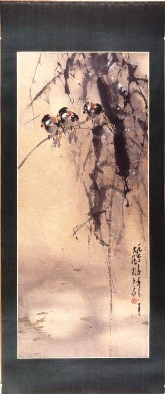Roosting birds on a moonlit night