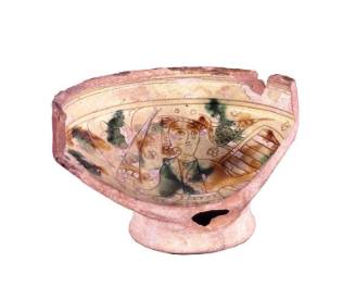 Fragment of polychrome lead glazed sgraffito bowl