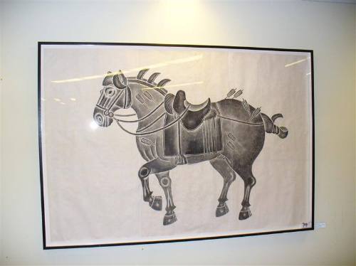 Chinese stone rubbing of a horse