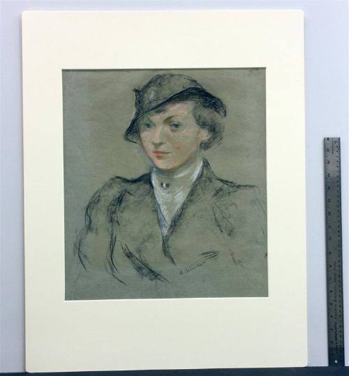 untitled [woman in hat, jacket, with brooch at neck]