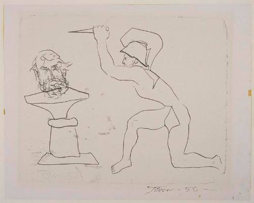 [not titled], "Mythologies" series [warrior attacking a statue]