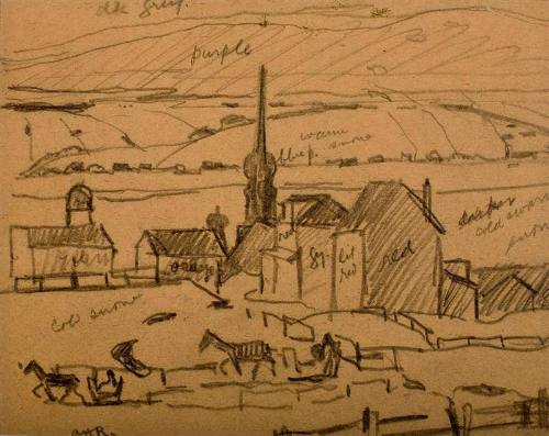 untitled [village with church and sleighs]