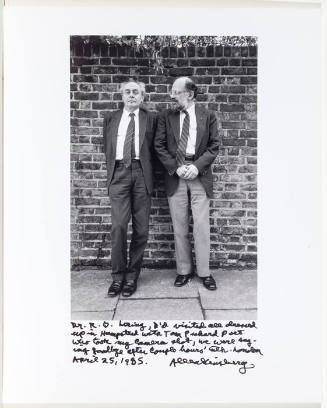 R.D. Laing and Allen Ginsberg in front of a brick wall 2