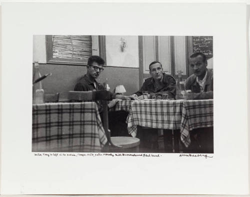 Peter Orlovsky, William Burroughs, and Paul Lund eating at Dutch Tony's Restaurant