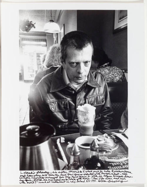 Lafcadio Orlovsky in leather jacket at diner with ice cream