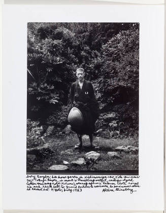 Gary Snyder in garden in Nishinomiya-cho, Kita-Ku