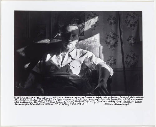 William Burroughs, sitting in arm chair, dramatic contrast in light, NY September