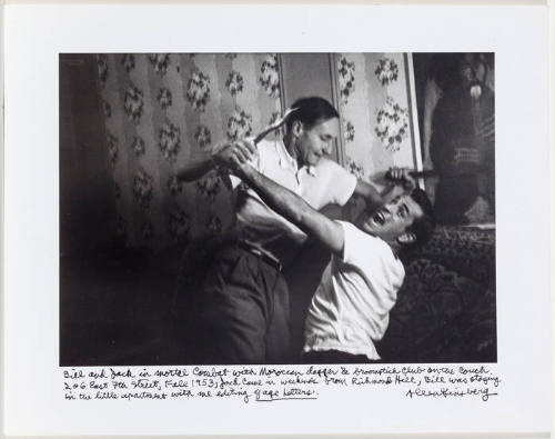 William Burroughs and Jack Kerouac mock fighting 206 E 7th street