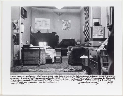 Allen Ginsberg's room at 1010 Montgomery Street, North Beach apartment, 1/1/55 (checkered curtains)