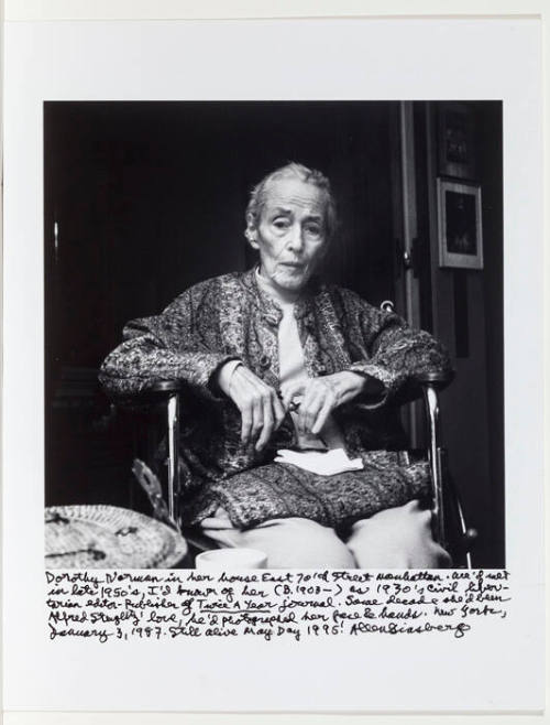 Dorothy Norman in wheelchair, her house, E 70th street