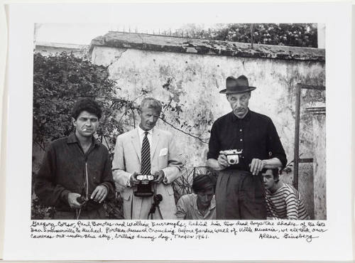 Gregory Corso, Paul Bowles, William Burroughs, Tangier (Michael Portman and Ian Summerville crouching behind Burroughs)