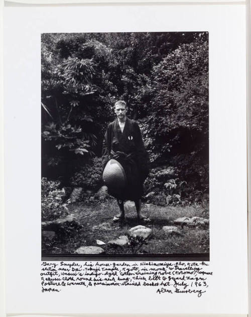Gary Snyder, in robe and sandals and straw hat, Kyoto, Japan