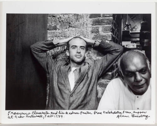 Francisco Clemente, portrait with hands on head, Kiev Restaurant, NYC, October 1984
