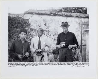 Gregory Corso, Paul Bowles, William Burroughs, Tangier (Michael Portman and Ian Summerville crouching behind Burroughs)
