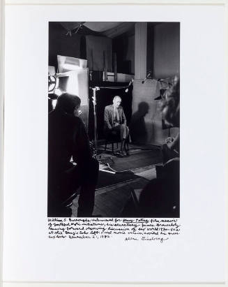 William Burroughs, James Grauerholz in silhouette - interviewed on film set