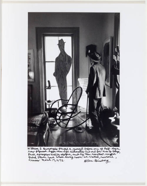 William Burroughs back view, with cut out human form and rocking chair