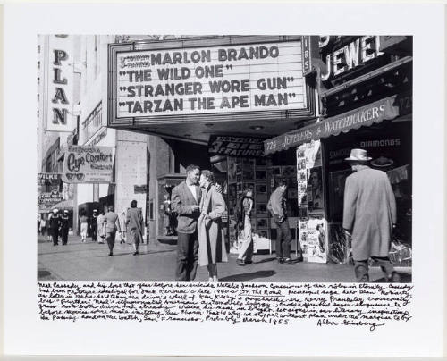 Neal Cassady and Natalie Jackson underneath movie marquee, San Francisco