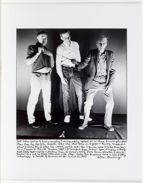 John Giorno (scar on belly) James Grauerholz, and William Burroughs with want, The Bunker, NYC